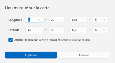 Logiciel Heclium - Boîte de dialogue Lieu marqué sur la carte - Cliquez pour agrandir